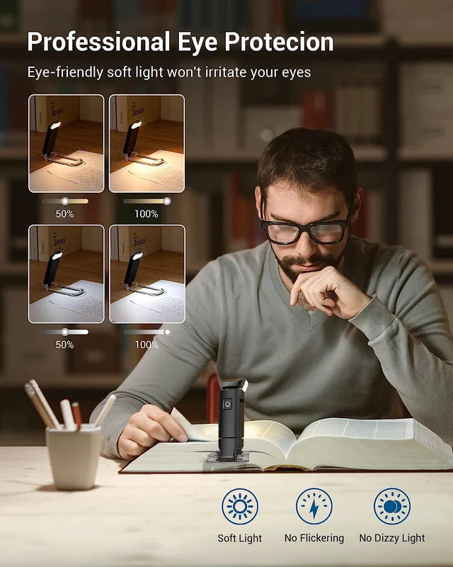 USB Mini Clip-On Reading Light – Foldable, Portable, and Easy on the Eyes